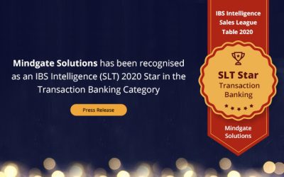 Mindgate Solutions has been recognised as an IBS Intelligence (SLT) 2020 Star in the Transaction Banking Category